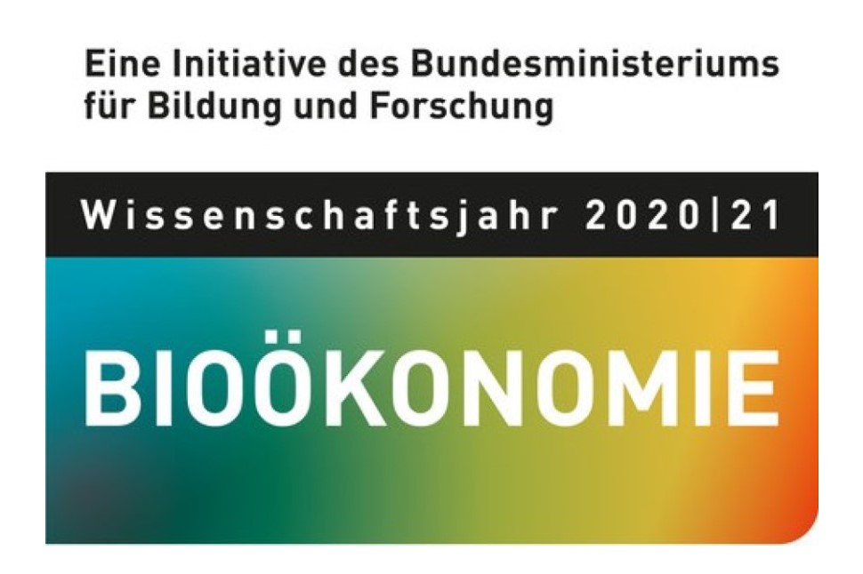 Logo des Wissenschaftsjahrs 2020/21 mit dem Thema Bioökonomie. Eine Initiative des Bundesministeriums für Bildung und Forschung.