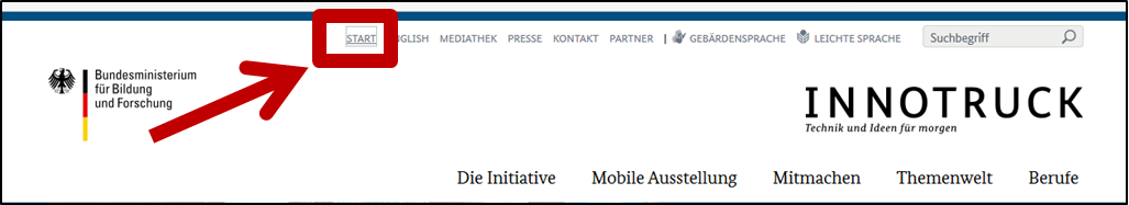 Die Auswahl-Zeile für wichtige Informationen. Bereich 'Start'.