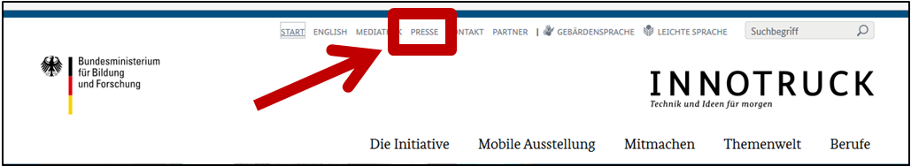 Die Auswahl-Zeile für wichtige Informationen. Bereich 'Presse'.