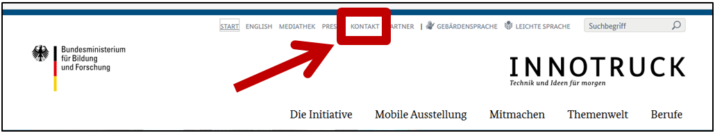 Die Auswahl-Zeile für wichtige Informationen. Bereich 'Kontakt'.