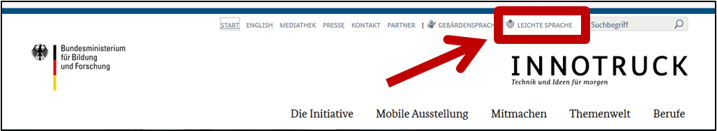 Die Auswahl-Zeile für wichtige Informationen. Bereich 'Leichte Sprache'.